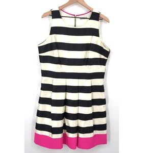 ELIZA J sleeveless scoop neck fit flare dress black ivory stripe pink 16 women's